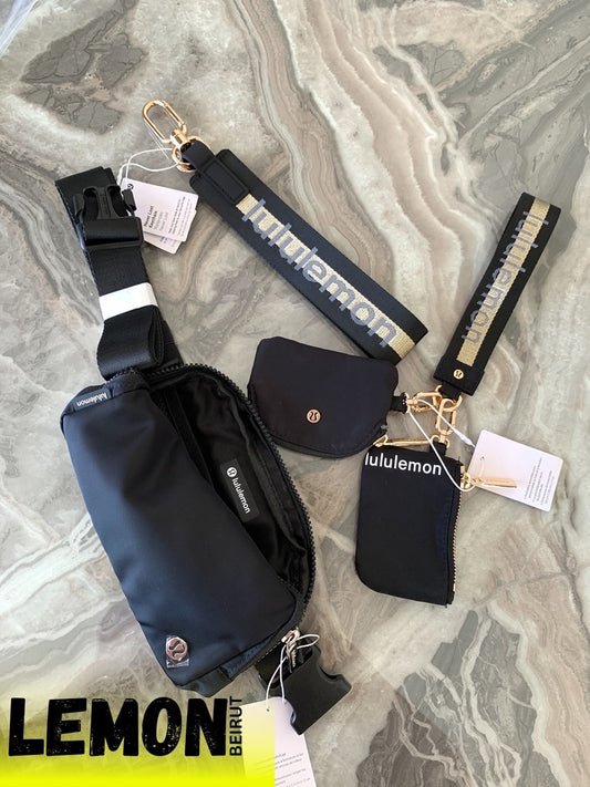 Dual Pouch Wristlet (Black/Gold)