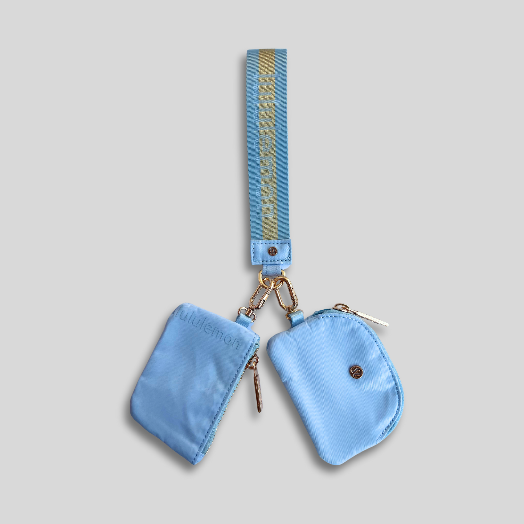 Dual Pouch Wristlet (Light Blue/Gold)