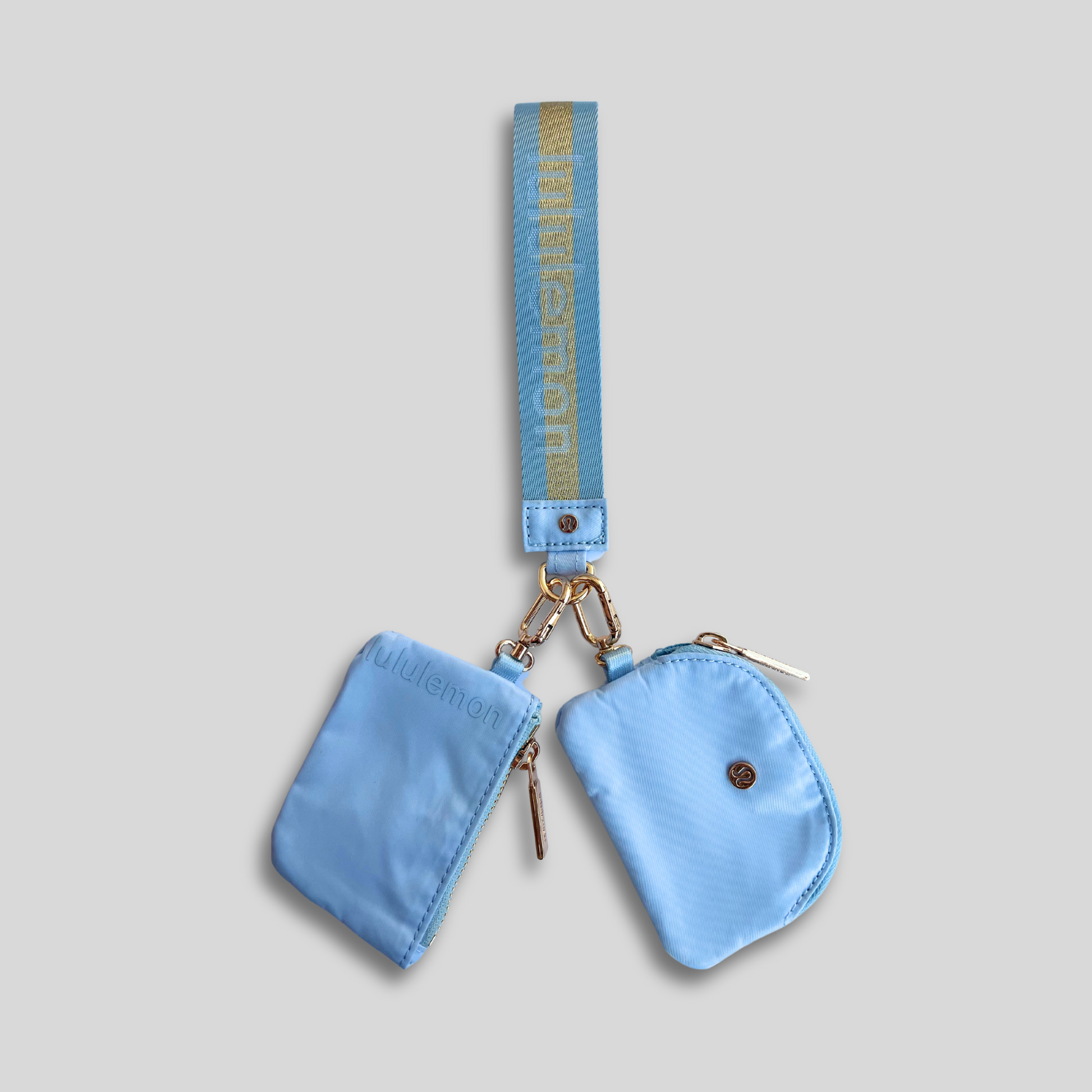Dual Pouch Wristlet (Light Blue/Gold)