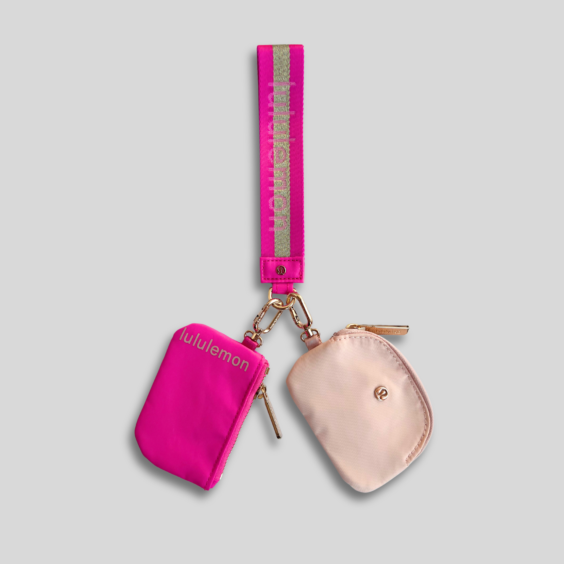 Dual Pouch Wristlet (Pink/Gold)